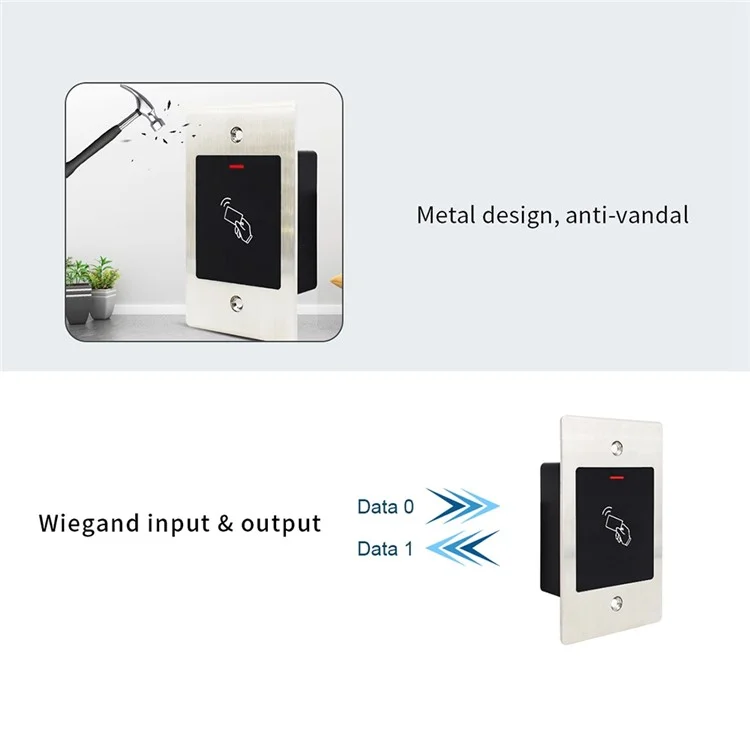 E2 Anti-shock Metal Door RFID Access Control System Embedded Card Reader Waterproof Support 2000 Users