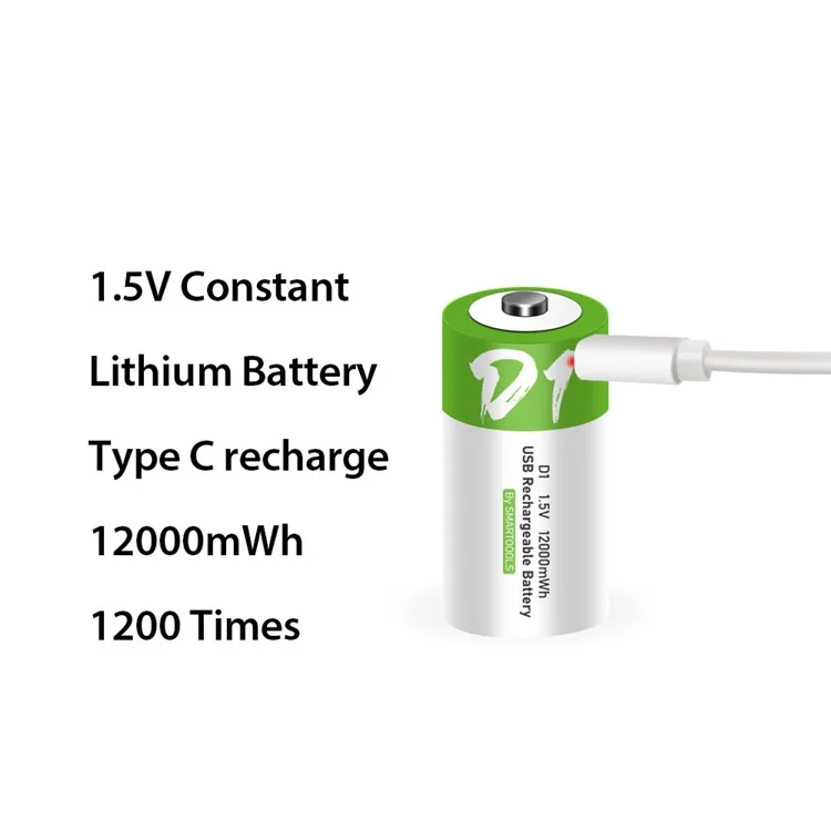 SMARTOOOLS 1Pc D1 12000mWh 1.5V Batería Recargable de Iones de Litio Linterna CNC Máquina Batería de Repuesto