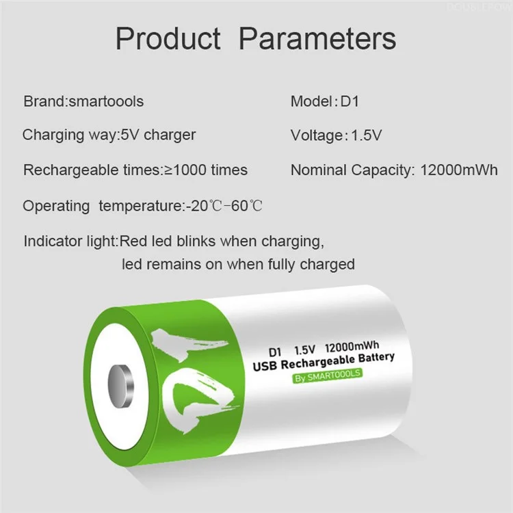 SMARTOOOLS 1Pc D1 12000mWh 1.5V Batería Recargable de Iones de Litio Linterna CNC Máquina Batería de Repuesto