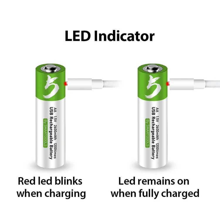 SMARTOOOLS 4Pcs 1.5V 2600mWh AA Battery Rechargeable Li-ion Battery for Wireless Doorbell LED Flashlight