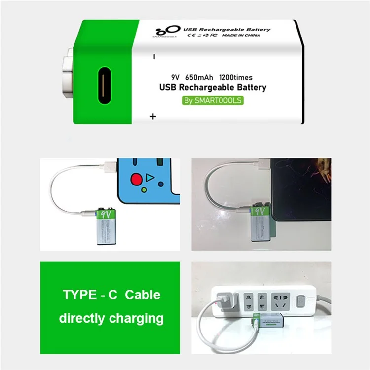 Smartoools 1pc 9v 650mAh Tipo c Recarregável Bateria de Íon de li de li Para o Helicóptero RC Multímetro