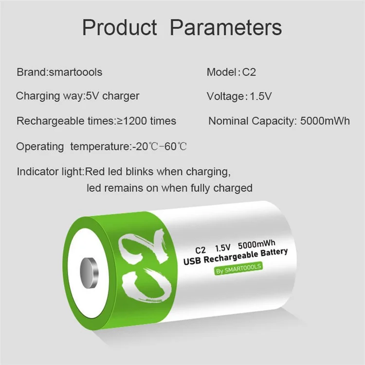 SMARTOOOLS 1Pc For Water Gas Meter Radio Shaver 1.5V 5000mWh Recargable Baterías de Litio Tamaño C con Cable de Carga