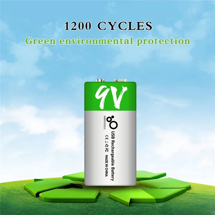 SMARTOOOLS 2Pcs 9V 650mAh Rechargeable Battery Type-C Charging 1.5h Rapid Recharge Lithium-ion Battery