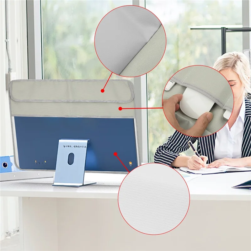 TXESIGN For iMac 24-Inch Computer Monitor Display Screen Dust Cover PU Leather Storage Sleeve Protective Case - Silver-grey