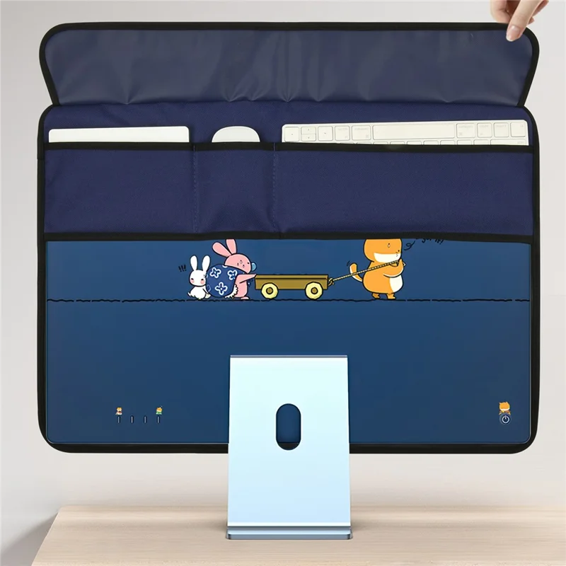 TXESIGN For iMac 24-Inch Computer Monitor Display Screen Dust Cover PU Leather Storage Sleeve Protective Case - Dark Blue