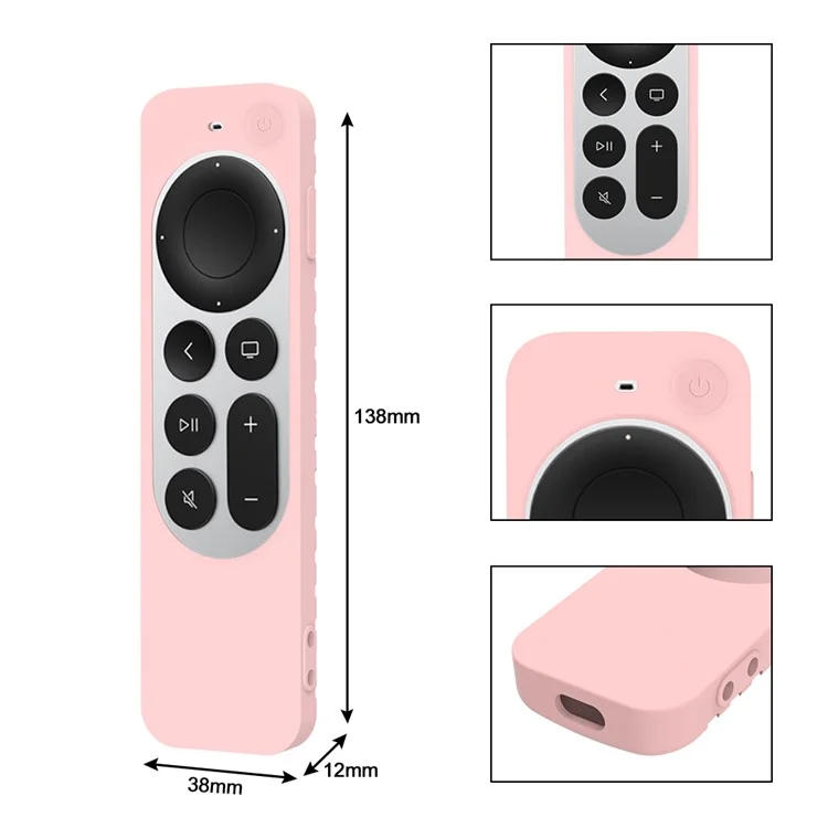 Funda GS105 compatible con el mando a distancia Siri de Apple TV 4K 2022 de 3ª generación, funda antidesizante de silicona para el mando a distancia con cordón - Rosa
