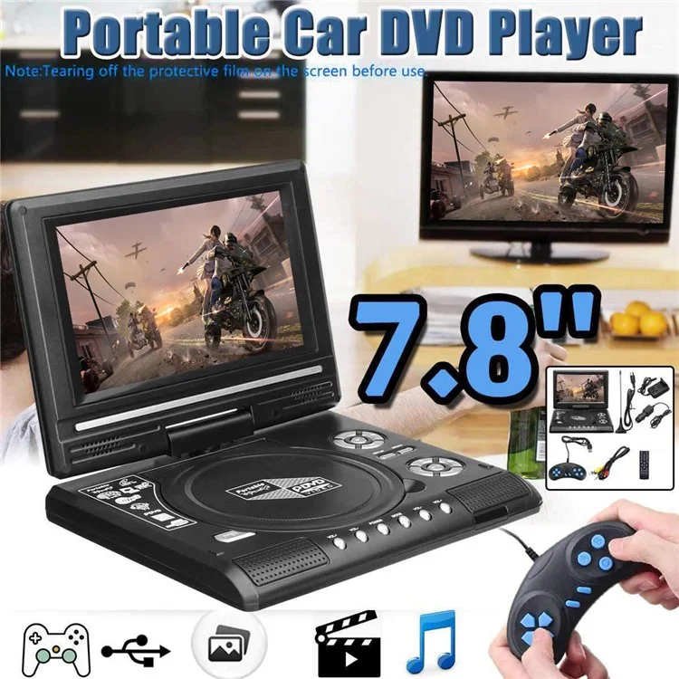 Écran LCD HD de 7,8 pouces Lecteur DVD portable avec lecteur TV - Support carte SD / MMC / fonction de jeu / port USB - Prise AU