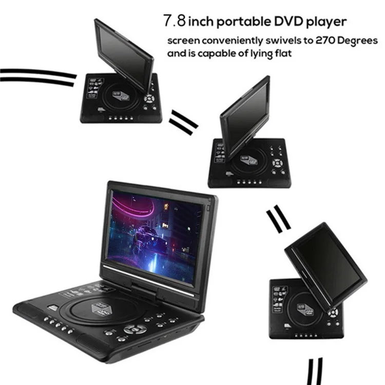 Écran LCD HD de 7,8 pouces Lecteur DVD portable avec lecteur TV - Support carte SD / MMC / fonction de jeu / port USB - Prise AU