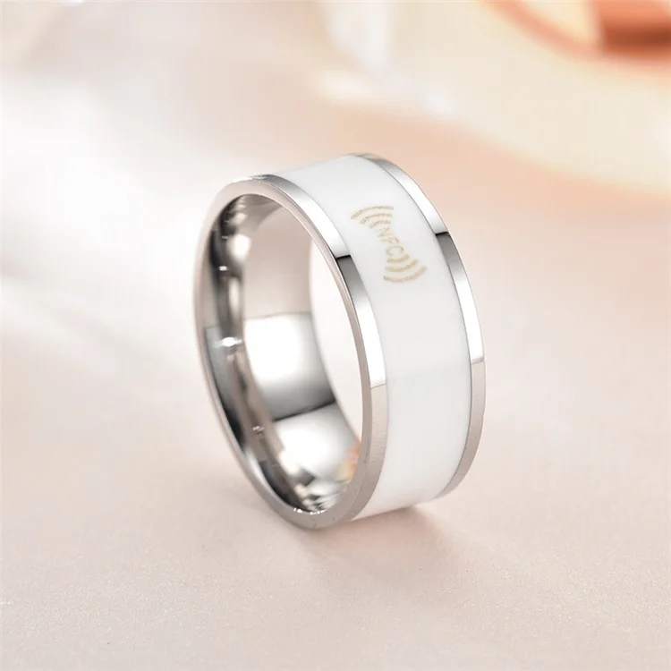 Smart Editable NFC Ring Android Connect Intelligent Stainless Steel Wearable Finger Ring Jewelry Gift - White / 6#