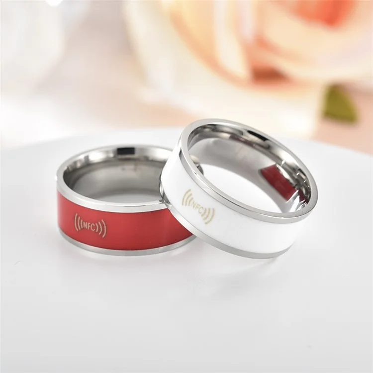 Smart Editable NFC Ring Android Connect Intelligent Stainless Steel Wearable Finger Ring Jewelry Gift - White / 6#