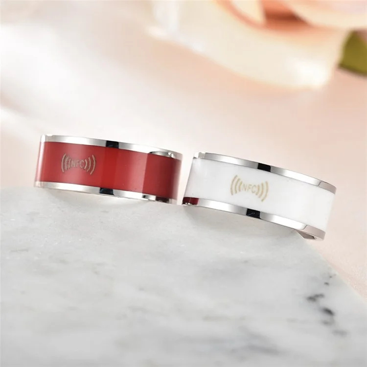 Smart Editable NFC Ring Android Connect Intelligent Stainless Steel Wearable Finger Ring Jewelry Gift - White / 6#