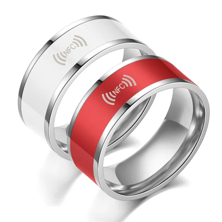 Smart Editable NFC Ring Android Connect Intelligent Stainless Steel Wearable Finger Ring Jewelry Gift - White / 6#