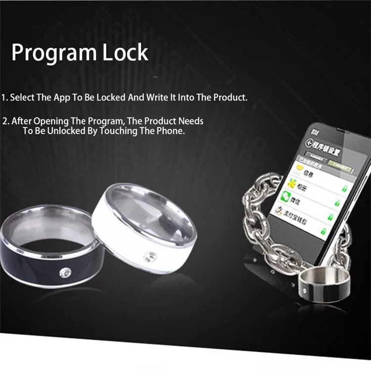 Anello Smart NFC per Coppia in Acciaio Inossidabile Anelli per Dita Tecnologia Telefono Android Multifunzionale Anello Magico - Bianco / 9#