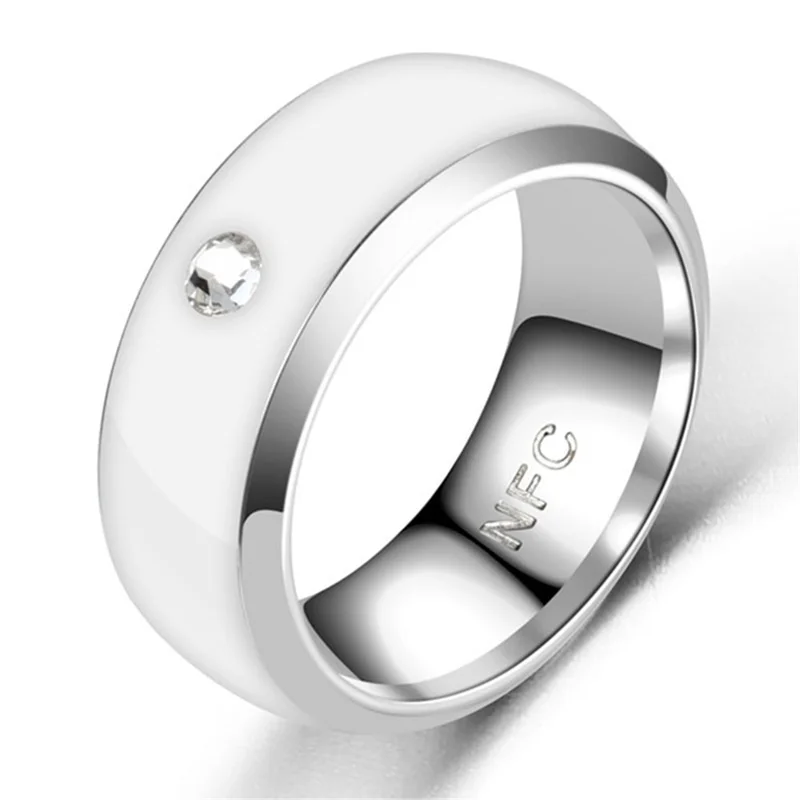 NFC Smart Ring Couple Stainless Steel Finger Rings Technology Android Phone Equipment Multifunctional Magic Ring - White / 10#