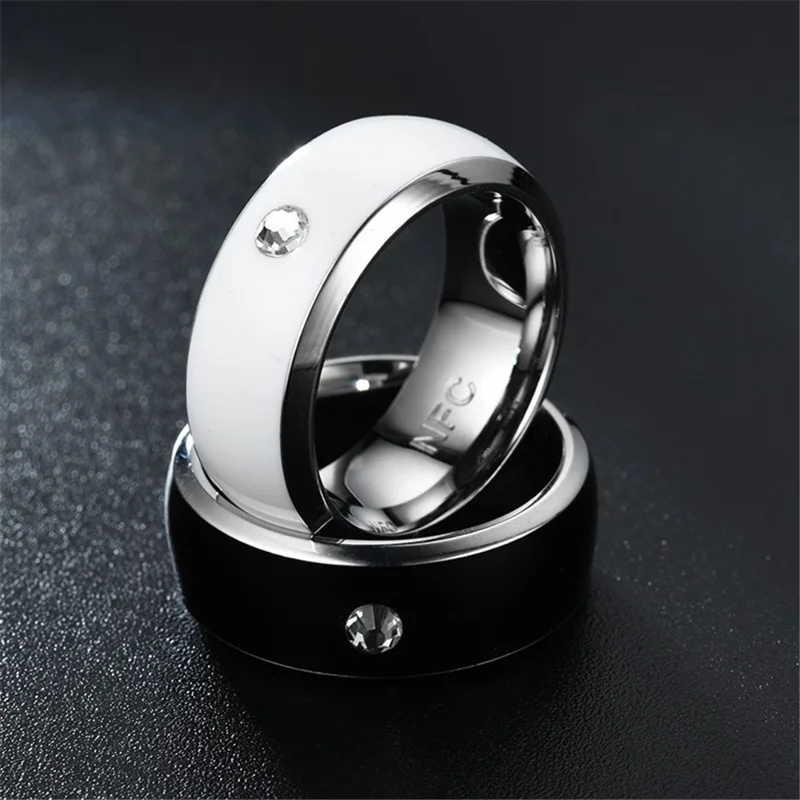 NFC Smart Ring Couple Stainless Steel Finger Rings Technology Android Phone Equipment Multifunctional Magic Ring - White / 10#