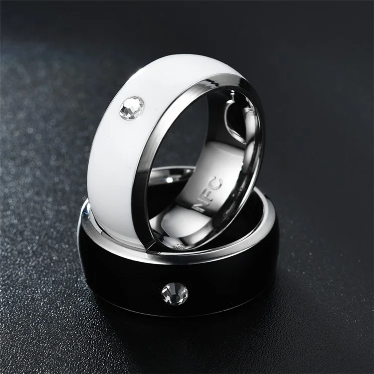 NFC Smart Ring Couple Stainless Steel Finger Rings Technology Android Phone Equipment Multifunctional Magic Ring - White / 12#