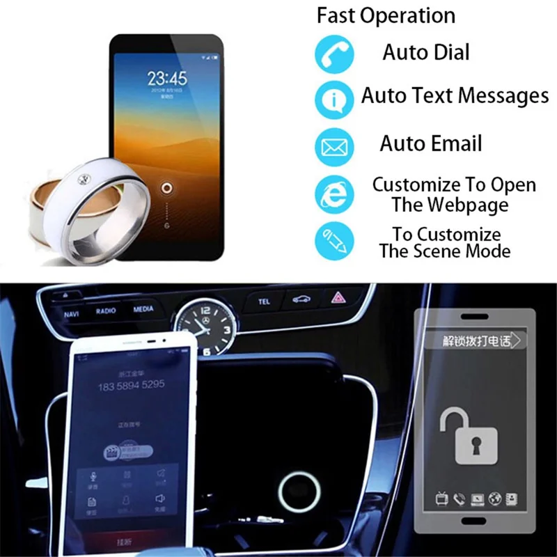 NFC Smart Ring Couple Stainless Steel Finger Rings Technology Android Phone Equipment Multifunctional Magic Ring - Black / 12#