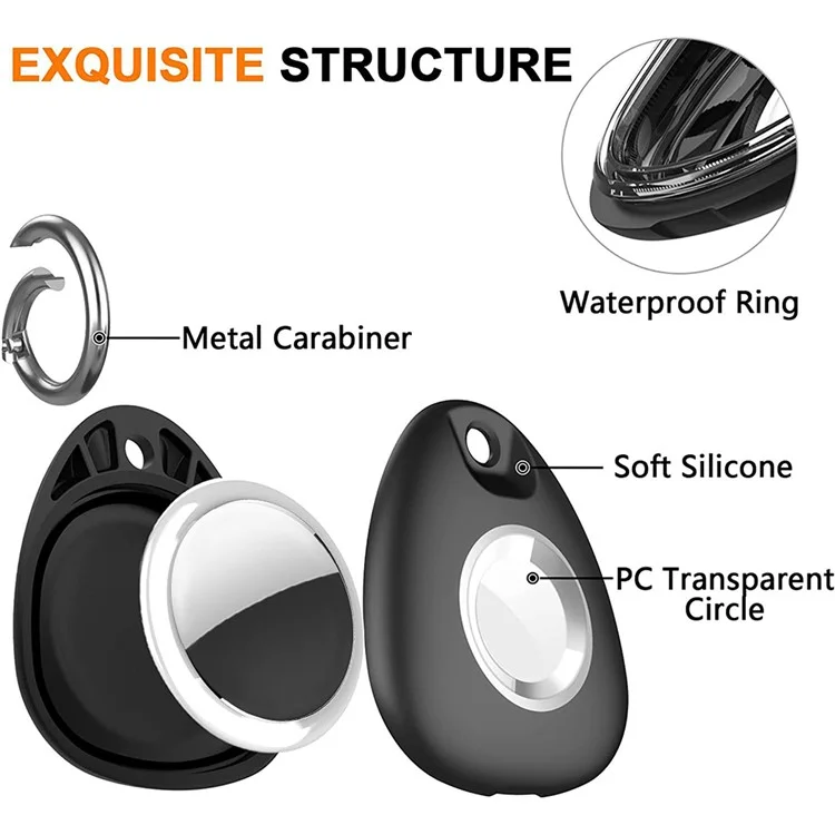 Acquista in Blocco Custodia Impermeabile in Silicone + PC per Tracker Bluetooth Apple AirTag Protettore Anti-Smarrimento per Animali Domestici con Fibbia - Nero