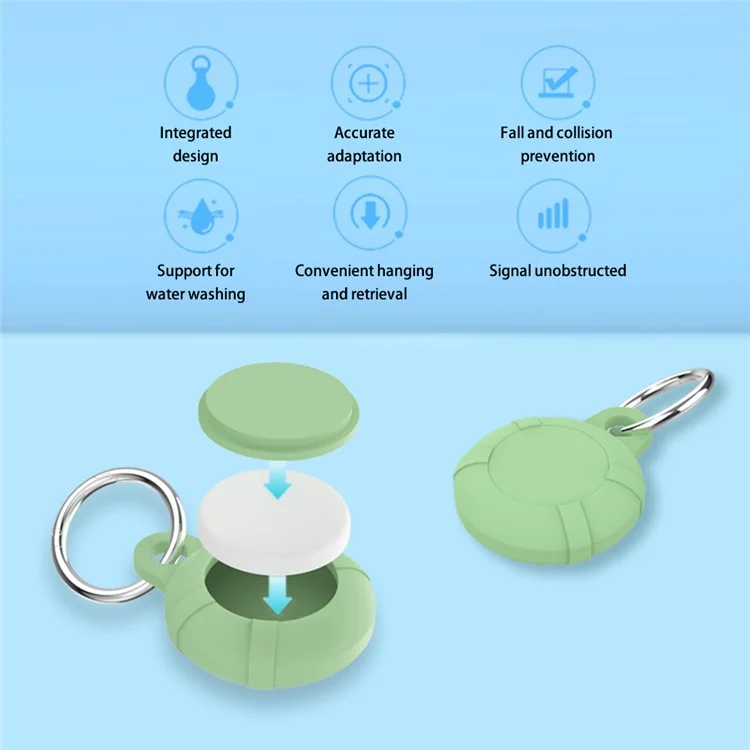 Étui de protection en silicone pour AirTag Anti-lost Full Coverage Waterproof Keychain Cover with Buckle - Matcha Green