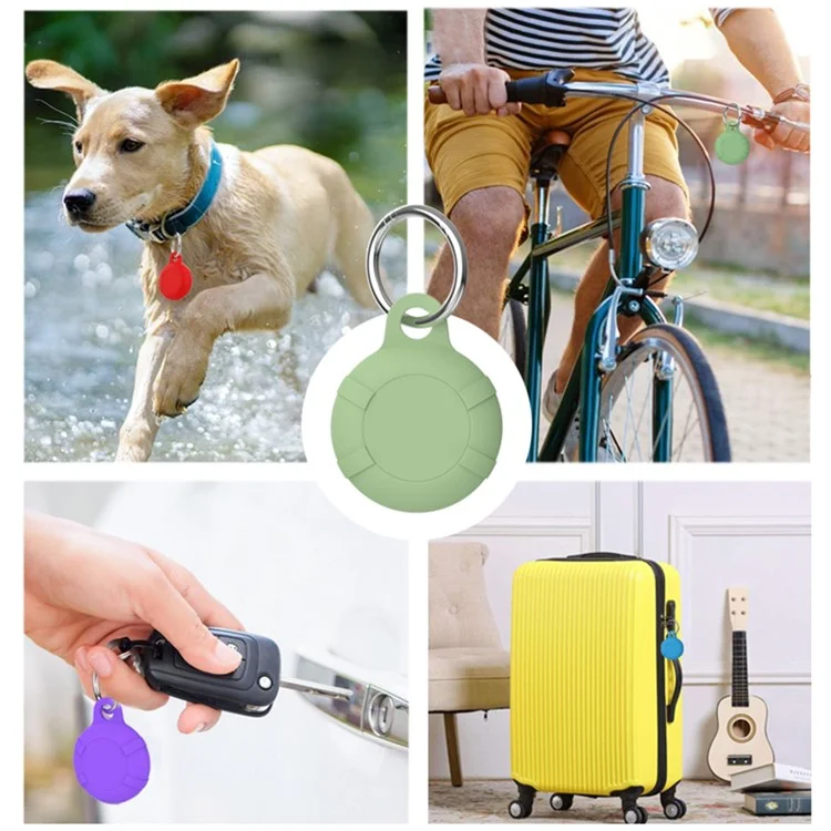 Étui de protection en silicone pour AirTag Anti-lost Full Coverage Waterproof Keychain Cover with Buckle - Matcha Green