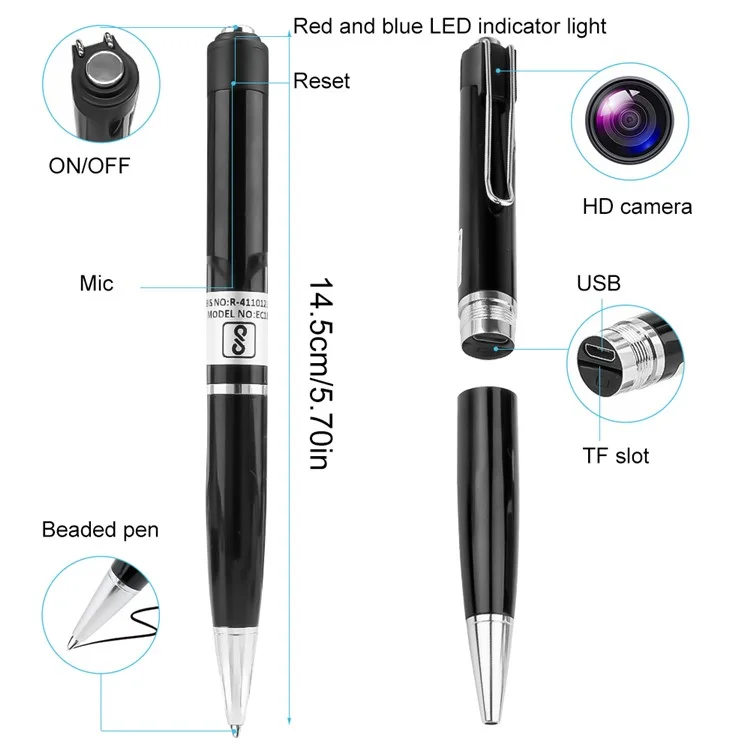 1080P Hidden Camera Writing Pen Pocket Cam with Video Recording Photo Taking for Home Business