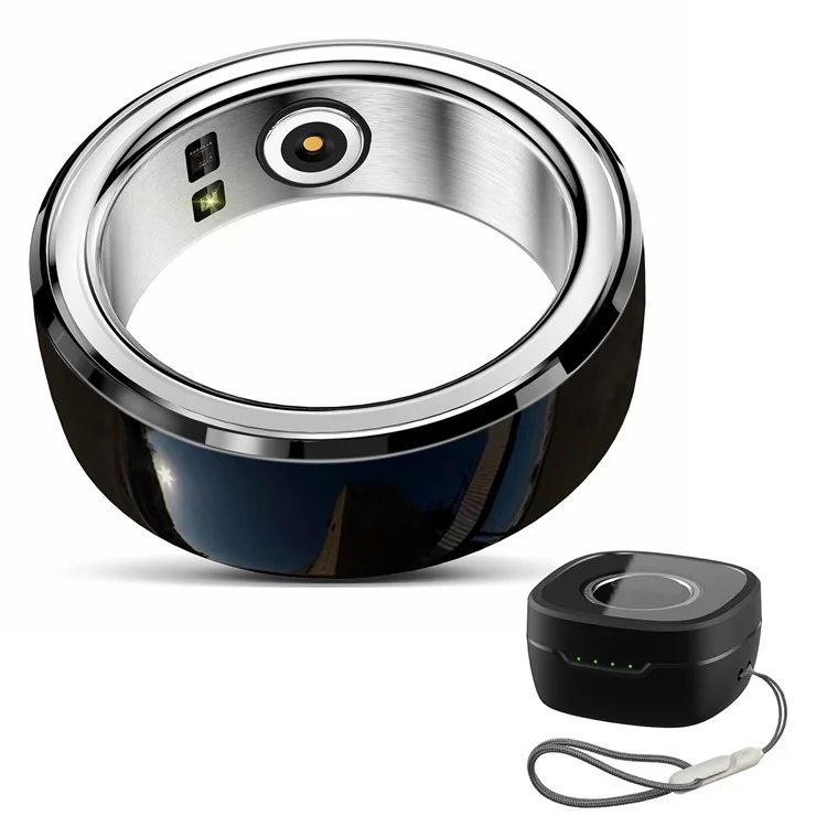 R8 Multi-Function Smart Ring Sleep Heart Rate Blood Oxygen Monitoring Finger Ring - Black / 18#