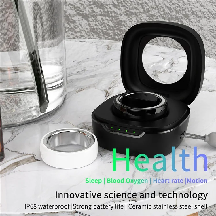 R8 Multi-Function Smart Ring Sleep Heart Rate Blood Oxygen Monitoring Finger Ring - Black / 18#