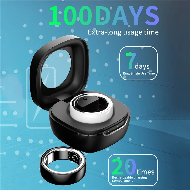 R8 Multi-Function Smart Ring Sleep Heart Rate Blood Oxygen Monitoring Finger Ring - Black / 18#