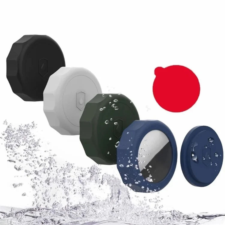 For AirTag Protective Case Bluetooth Tracker Waterproof Silicone Cover with Adhesive Sticker - Black