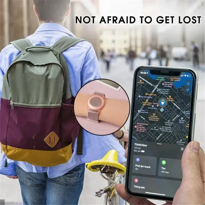 For Apple AirTag Tracker Nylon Urteband TPU-beskyttelsesdækkende - Style A / Sort