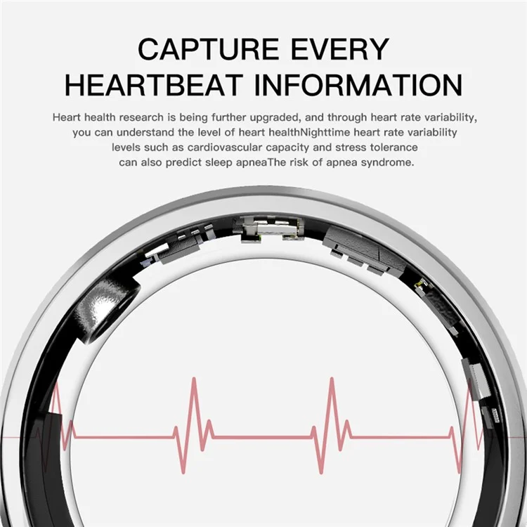SR2 Smart Ring Multi-function Health Monitoring Fitness Tracker Finger Ring (No Charging Case) - Silver / No.8