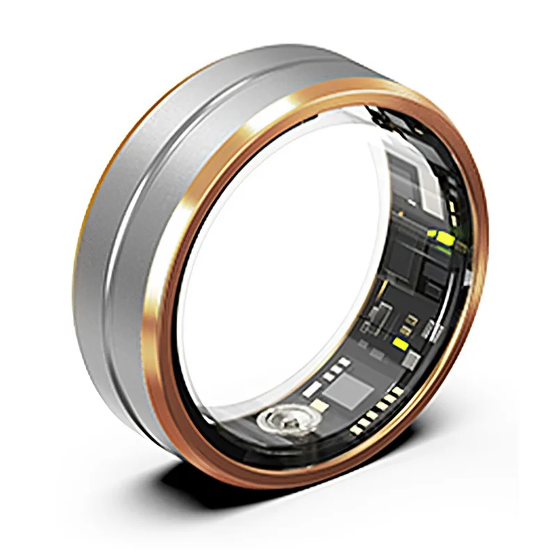 SR2 Smart Ring Multi-function Health Monitoring Fitness Tracker Finger Ring (No Charging Case) - Silver+Gold Edge / No.8