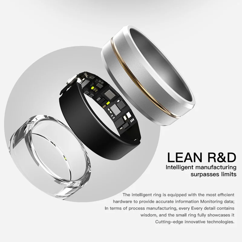 SR2 Smart Ring Multi-function Health Monitoring Fitness Tracker Finger Ring (No Charging Case) - Silver+Gold Edge / No.9