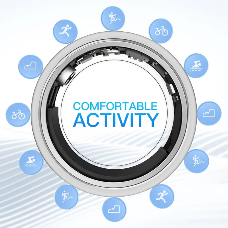 SR2 Smart Ring IP67 Waterproof Health Monitoring Finger Ring with Charging Case - Silver+Gold Edge / No.11