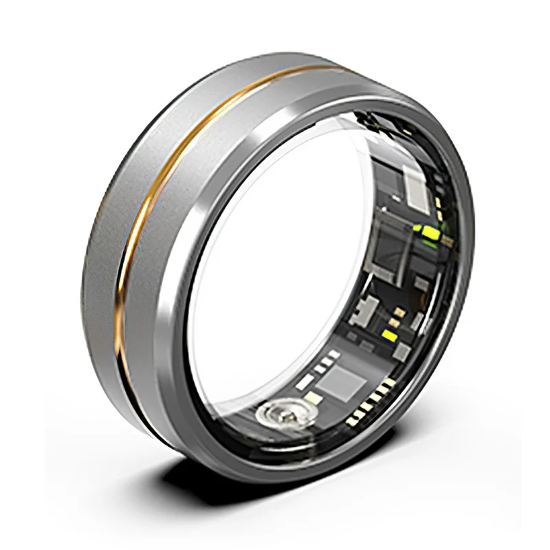 SR2 Smart Ring IP67 Waterproof Health Monitoring Finger Ring with Charging Case - Silver+Gold Splicing / No.10