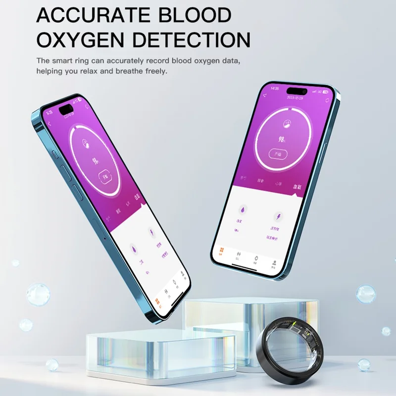 SR1 Smart Ring Waterproof Heart Rate Sleep Monitor Multi-function Finger Ring (with Charging Case) - Gold / No.11