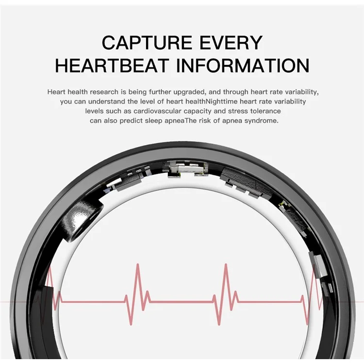 SR1 Smart Ring Waterproof Heart Rate Sleep Monitor Multi-function Finger Ring (with Charging Case) - Blue / No.8