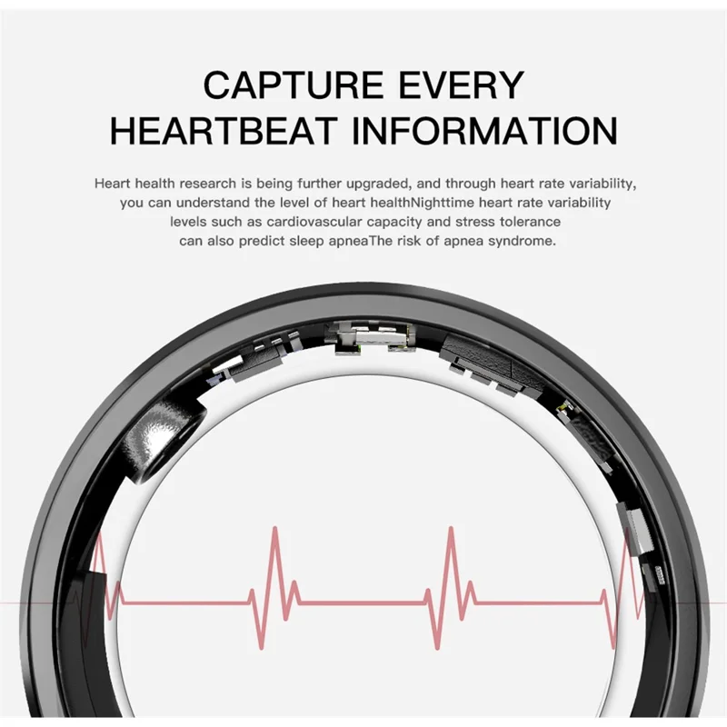 SR1 Smart Ring Waterproof Heart Rate Sleep Monitor Multi-function Finger Ring (with Charging Case) - Blue / No.11