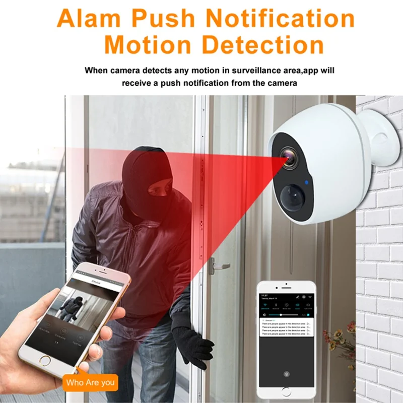 SN-S10 Home Security WiFi Camera Waterproof Rechargeable PIR Induction Camera - White