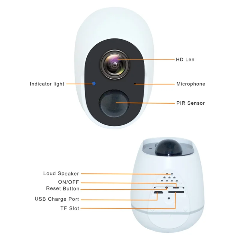 SN-S10 Home Security WiFi Camera Waterproof Rechargeable PIR Induction Camera - White
