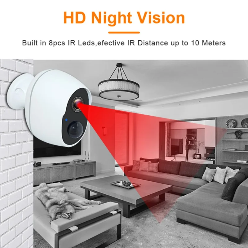 SN-S10 Home Security WiFi Camera Waterproof Rechargeable PIR Induction Camera - White