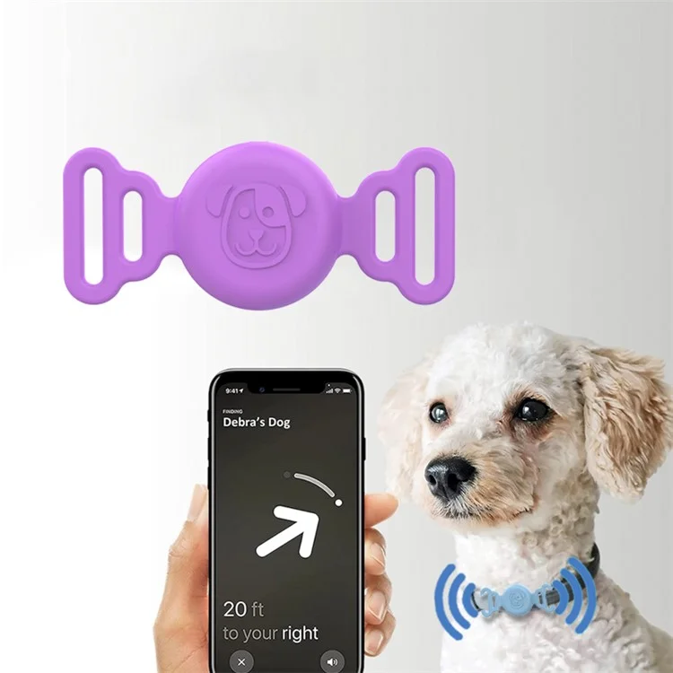 Silicone Protective Case for Apple AirTag Fit for Dog Cat Collar Accessories Pet Loop Holder - Light Purple