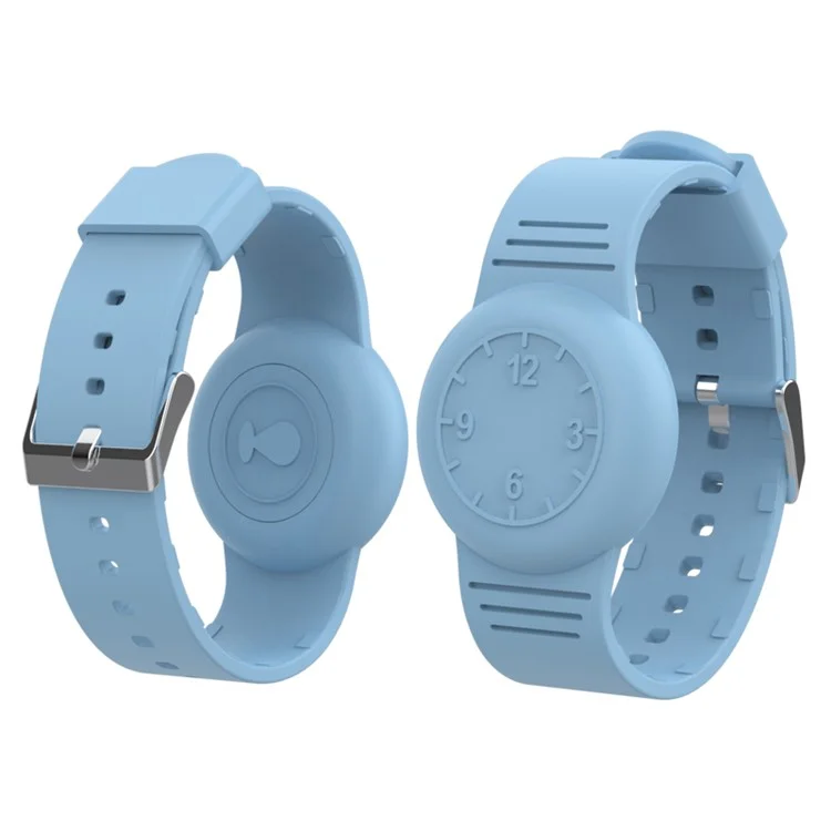 Para Apple AirTag Tracker Soft Cover Kids Watch Band Silicone Wrist Strap with Clock Numbers - Baby Blue