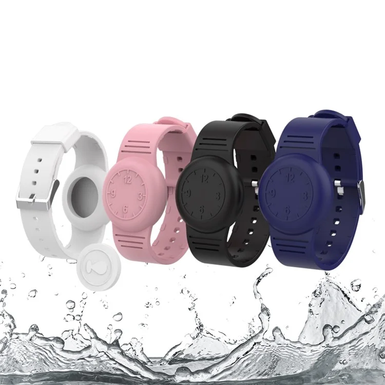 Para Apple AirTag Tracker Soft Cover Kids Watch Band Silicone Wrist Strap with Clock Numbers - Baby Blue