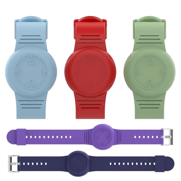 Para Apple AirTag Tracker Soft Cover Kids Watch Band Silicone Wrist Strap with Clock Numbers - Baby Blue