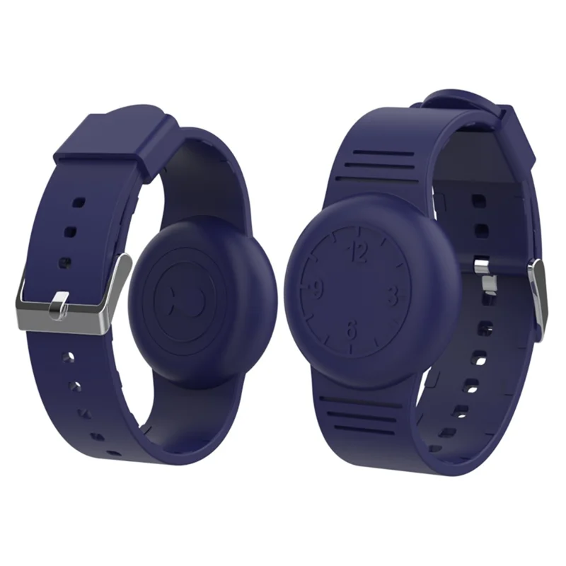 For Apple AirTag Tracker Soft Cover Kids Watch Band Silicone Wrist Strap with Clock Numbers - Midnight Blue