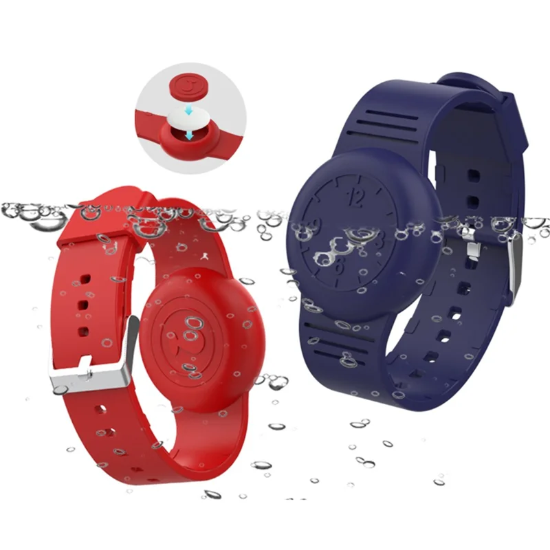 For Apple AirTag Tracker Soft Cover Kids Watch Band Silicone Wrist Strap with Clock Numbers - Midnight Blue