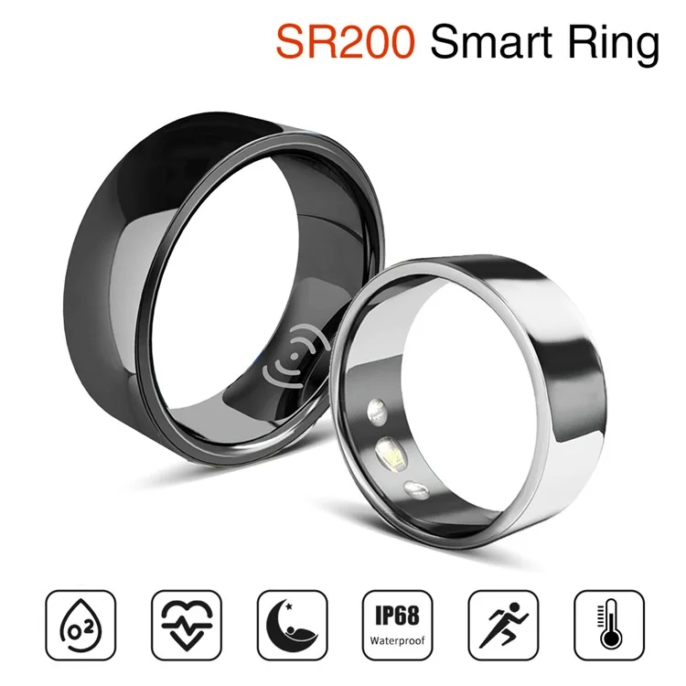 SR200 Health Monitoring Smart Ring Multifunction Waterproof Finger Ring - 22mm / Black