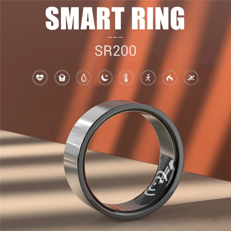 SR200 Health Monitoring Smart Ring Multifunction Waterproof Finger Ring - 22mm / Black