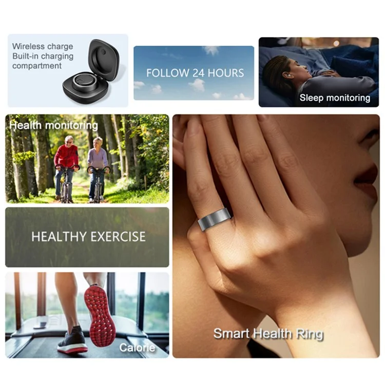 SR200 Health Monitoring Smart Ring Multifunction Waterproof Finger Ring - 22mm / Black
